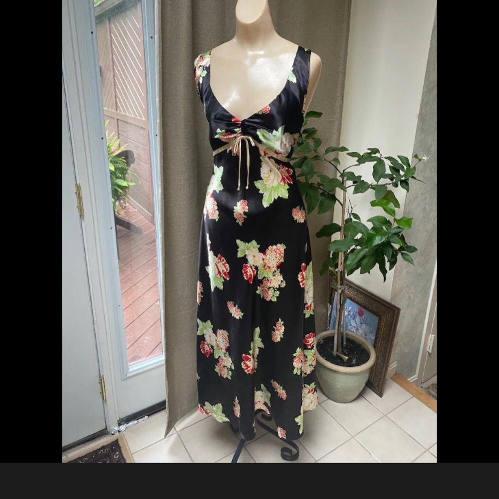 Vintage long black floral silk nightwear